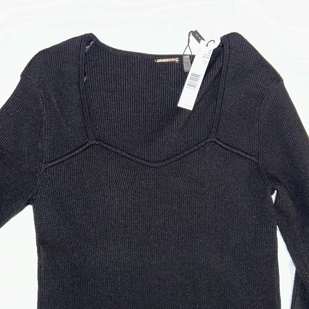 Elie Tahari Black Noir Sweetheart Neckline Women's Sweater